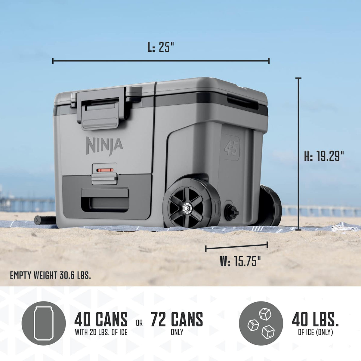 Ninja FrostVault™ 45qt Wheeled Cooler with Dry Zone, Lakeshore Blue