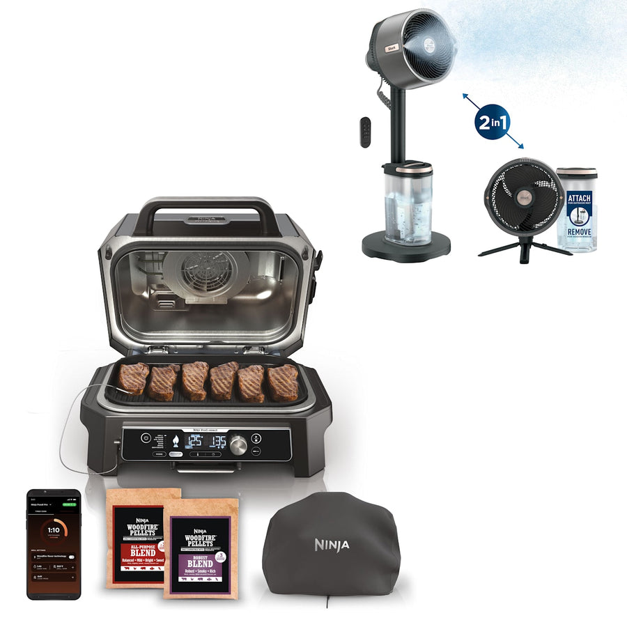 Ninja Woodfire Pro Connect™ XL Outdoor Grill & Smoker and Shark FlexBreeze Pro Mist Fan Bundle N3